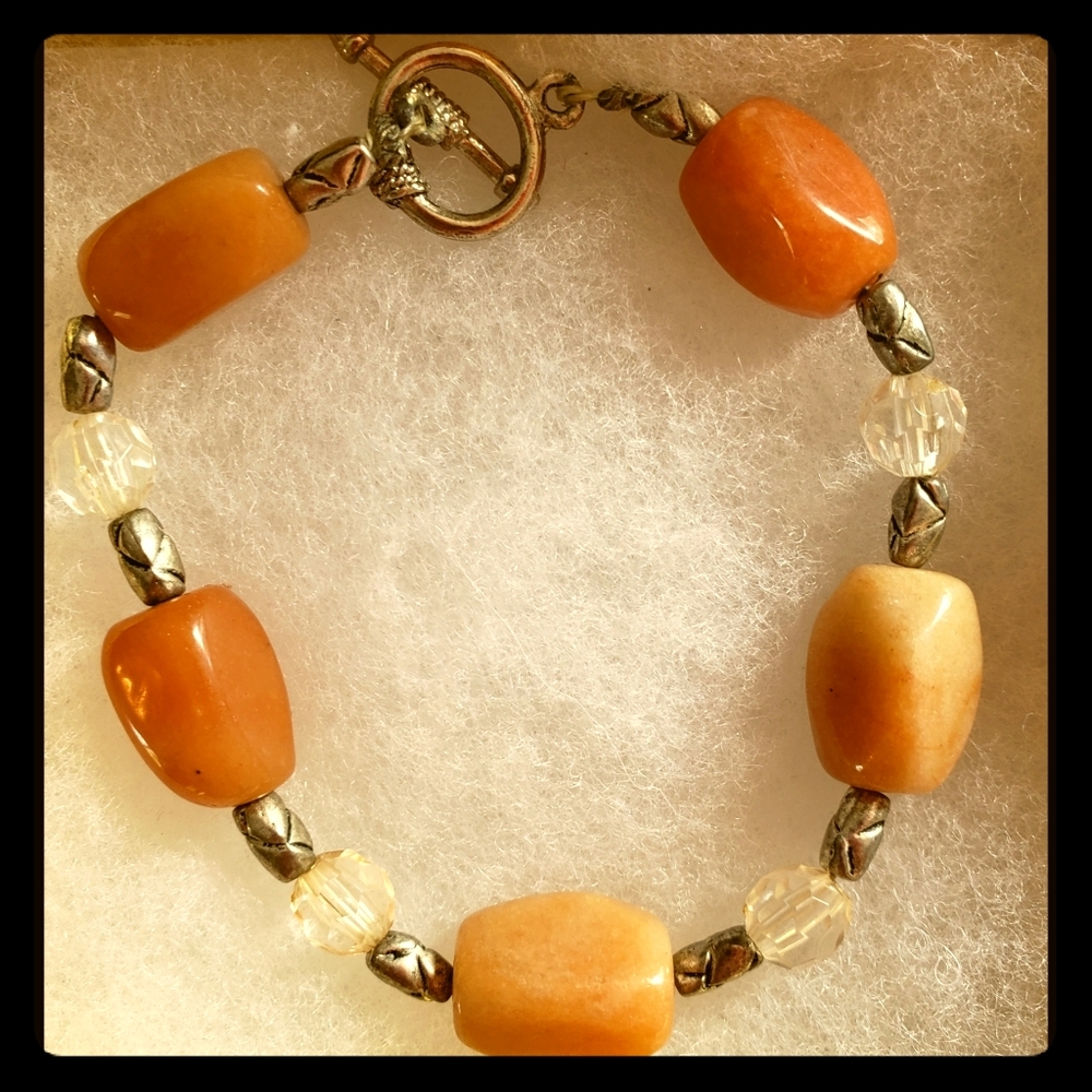 7" New Peach Topaz and Silver Spacer Beads Bracelet With a Toggle Clasp